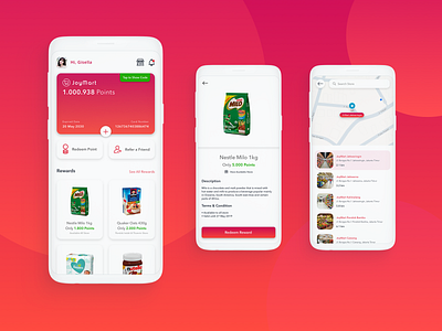 JoyMart app design loyalty loyalty card magenta mart point red redeem rewards shop store sunset ui ux vibrant