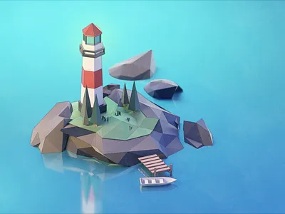 Lighthouse island 3d 3d art blender blender3d boat cgart illustraion landscape lighthouse lowpoly sea