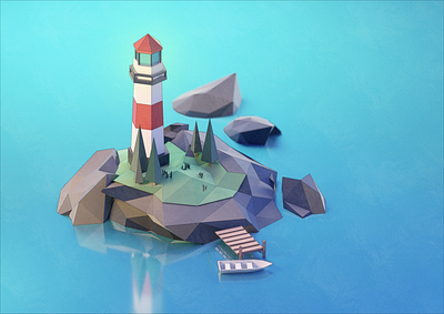 Lighthouse island 3d 3d art blender blender3d boat cgart illustraion landscape lighthouse lowpoly sea