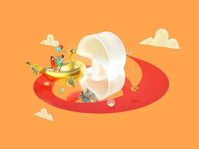 Third anniversary of marriage c4d design flat illustration vector 一家人 平面 插图 设计