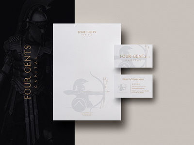 Four Gents Capital - Logo & Brand Identity Design arrows brand brand identity business business card clever golden logo luxury modern powerful spartan stationery design warrior