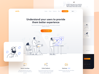 Userfy analytics tool - Landing page analytics design fullstory hotjar illustration landing ui ux vector