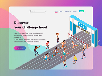 Marathon Race Landing Page Illustration apps flat icon illustration isometric landing page low poly marathon race run sport ui vector website