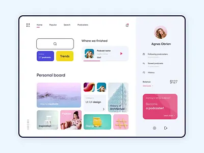 Dashboard - Podkast Light animation app clean colors design minimal product ui ux website