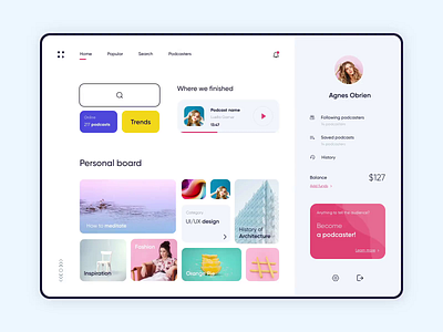 Dashboard - Podkast Light animation app clean colors design minimal product ui ux website