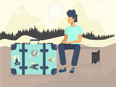 Ready for an Adventure, Vector adventure animation app branding character design guy icons illustration luggage minimal montains simple tourist trip ui ux vacantion vector website