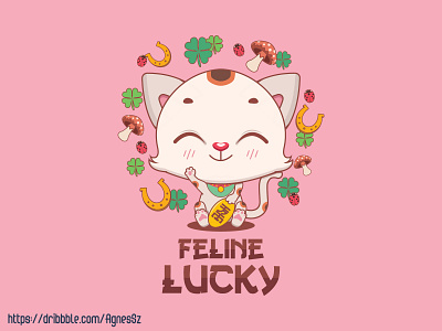 Feline Lucky design animal art cartoon cat character clover cute design funny happy japanese kawaii kitten kitty ladybug luck maneki neko manekineko