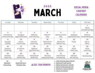 March 2025 Content Calendar content calendar graphic design