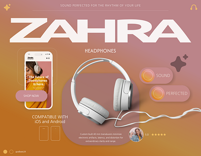 ZAHRA Headphones branding design heaphones music product ui