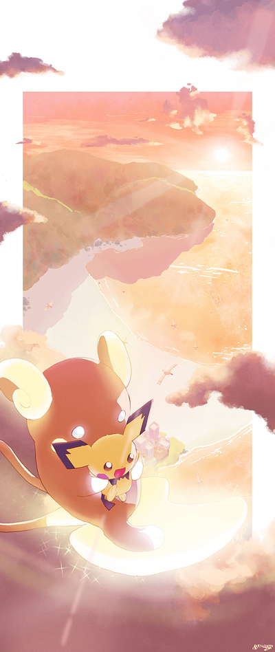 Taste the Wind anime cute digital fanart illustration pichu pokemon raichu wallpaper