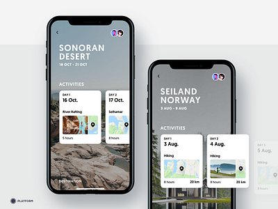 Travel App - Trip Detail activities activity app cards destination hiking holiday ios iphone iphonex minimal mobile nature norway planning plant travel trip ui ux