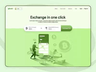 Exchange Bitcoin Page bitcoin click currency design illustration rupee ui vector web