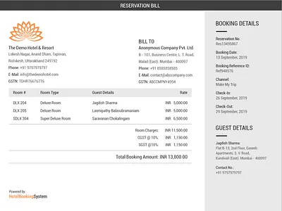 Reservation Bill bill hotel reservation bill reservation bill room booking bill