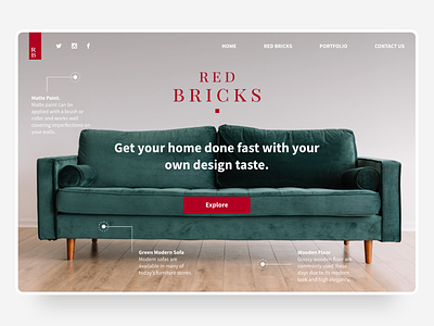 Red Bricks - Landing app decor decoration design display display ad furniture interface landing page new photo portfoilio ui uidesign user interface userexperience ux uxdesign web webdesign