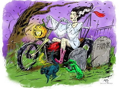 The Bride's Ride bikerbabes halloween illustration ink inktober2018