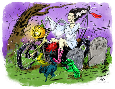 The Bride's Ride bikerbabes halloween illustration ink inktober2018