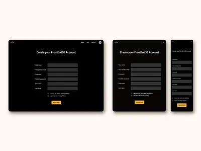 Create an account page for FrontEnd30 website / UI design account page create account page dark theme ui ui design web design