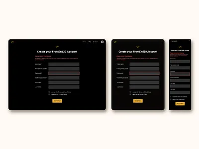 Create an account error page for FrontEnd30 / UI design account creation account page error page form form field ui ui design web design