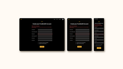 Create an account error page for FrontEnd30 / UI design account creation account page error page form form field ui ui design web design