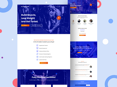 Shredder Academy | Gym Landing Page 2019 body builder branding colorful figma fitness flat graphic design gym illustration landing page minimal trend ui unsplash ux web design website workout yoga