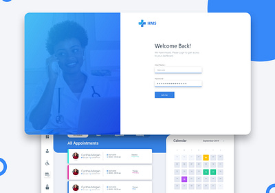 Health Management Systems Dashboard blue dashboard homepage hospital illustration login screen simple ui ux