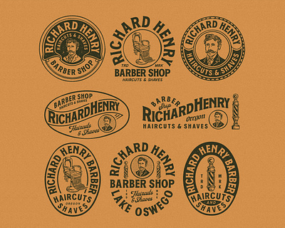 Branding design for Richard Henry Barber artwork barber logo barbershop branding cmptrules graphicdesign handrawn illustration logo vector vintage vintage badge vintage logo