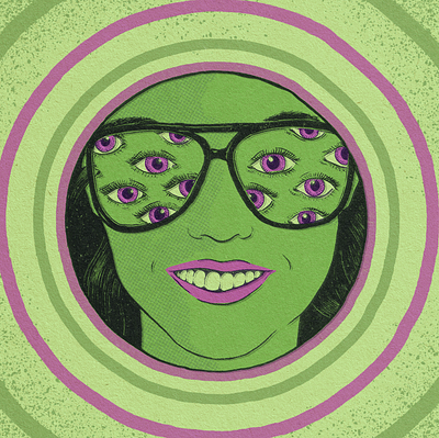 Tubular circles eyes face glasses halftone illustration ink offset photoshop smile texture tube woman
