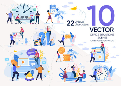 Office Situation Vector Scenes behavior brainstorming business collection communication company designer employee girl idea internet manager office people professional simple success teamwork vector young