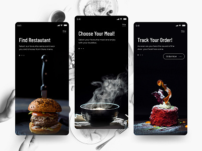 Food Onbording creative dark ui design food food app foodie hour midnight ios minimal minimalist onboard typography ux