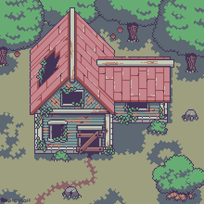 Abandoned house in the woods 16bit 8bit 8bitart architecture artwork environment design gameart pixel pixel art pixelart