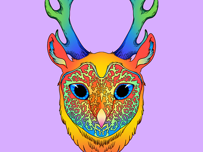 06 forest hang 90s antlers barn owl deer eyes fantasy forest spirit ipadpro leopard lisa frank lisa freak neon orange owl procreate