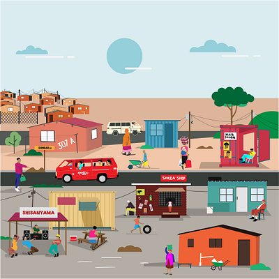 kasi lifestyle african cato manor design durban flat illustration kasi shisanyama south africa spaza township typography vector