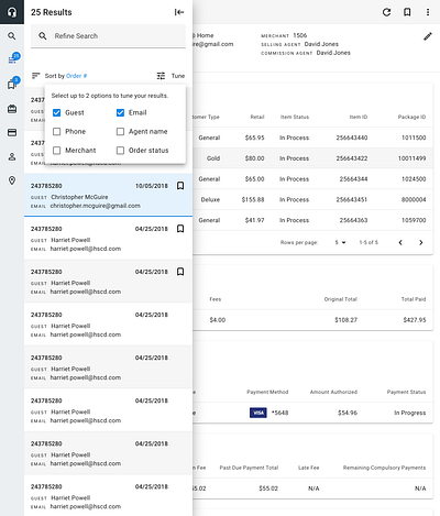 Order search results guest order management search search results ui ux