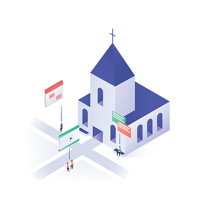 Stay Connected! art building church design illustration isometric people