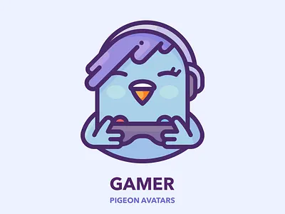 Gamer avatar bird character design game gamepad gamer girl google graphics icon illustration illustrator outline pigeon profile series sticker vector web