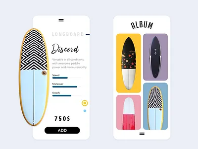 Surfboard Shop application application ui beach cleanui design ecommerce ecommerce app minimal mobile shopping shopping app surfers surfing ui ux visual design