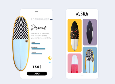 Surfboard Shop application application ui beach cleanui design ecommerce ecommerce app minimal mobile shopping shopping app surfers surfing ui ux visual design