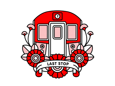 Last Stop 7 halftone illustration last stop monoline nyc pop art subway tattoo train