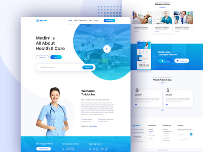 Medim - Medical and Health Website blood test cardiology clean clinic creative dental doctor eye health health app healthcare hospital medical medim neurology surgery treatment typography uiux webdesign