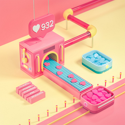 Social Machinery #2 3d building cinema 4d colorful design factory illustration octane train transport