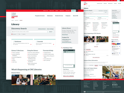 College of New Caledonia (CNC) - Library Landing Page advanced search card design cards chat bot college contact events landing page library links newsfeed search search bar ui ui design uiux university ux ux design web design