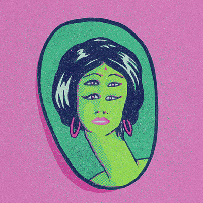 Aunt Gertrude face four eyes frame green halftones illustration photoshop pink portrait texture woman