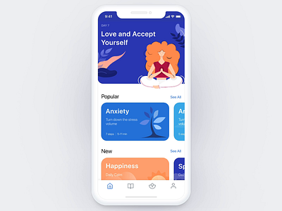 Meditation iOS app - animated version animation icons illustration ios ios app meditation mobile mobile app navigation player ui profile ui ux