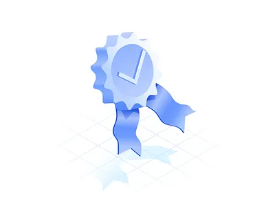 Quality isometric icon award blue check mark grid icon illustration isometric quality ribbon shadow