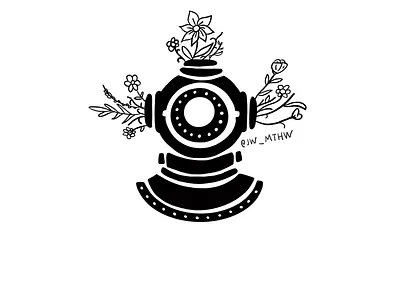 Diving for wild flowers scuba helmet flowers hand drawn