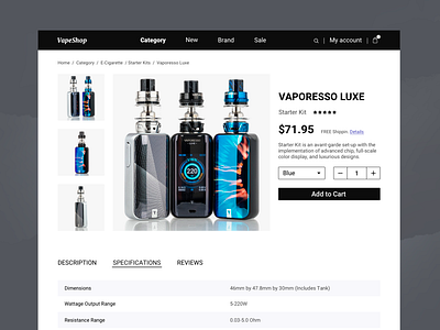 Vape Shop product page design online shop store ui ux vape web website