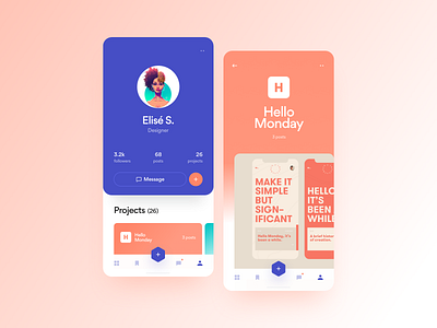 Hello Monday android app avatar design illustration ios menu message mobile profile project responsive ui ux