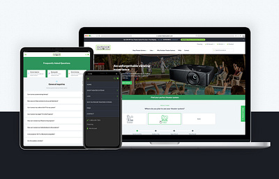 Outdoor Theater Systems | Website Design design ecommerce ecommerce design ecommerce shop faqs green mobile outdoor product cards product detail product detail page product selector projector projector screen shopping theater web web design web designer website