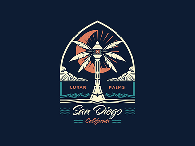 San Diego Lunar Palms badge design beaches illustration palm tree san diego southern california summer