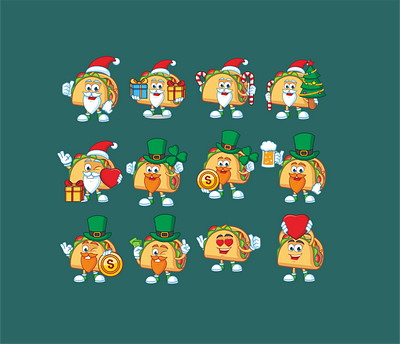 TACO Mascot animation cartoon charachter christmas cute fun holiday illustration logo mascot mexico patrick taco taco tuesday tacos vector